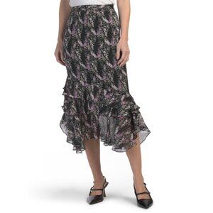 EN SAISON Black Anai Asymmetric Midi Skirt
